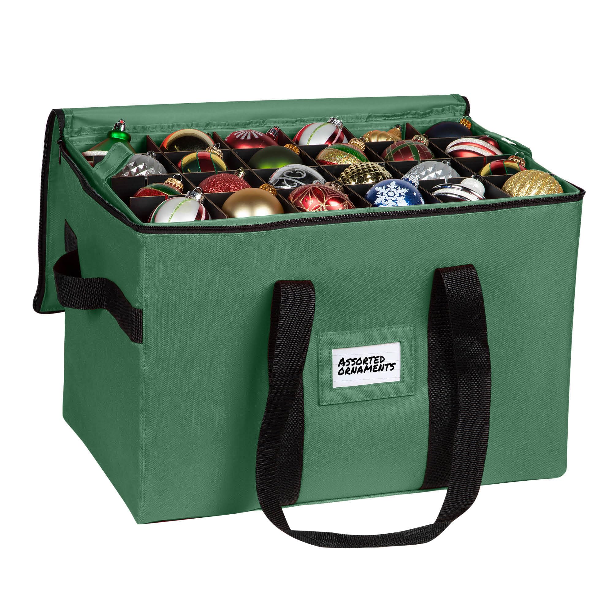 Christmas Ornament Storage Container,Box Stores Up to 96-3 inch ornaments, Adjustable Dividers, Large Organizer Bin to Protect and Store Holiday Décor - Green